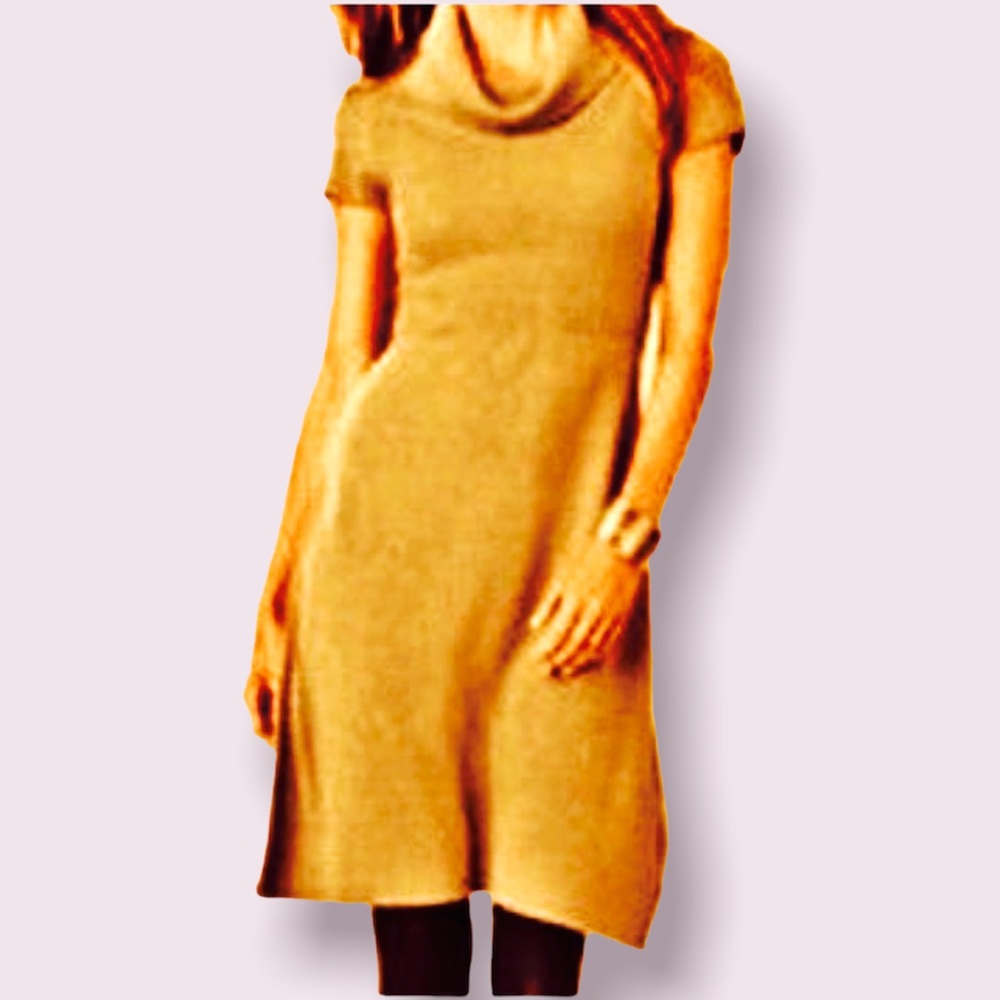 Calvin Klein Mustard Yellow Knit Cowl Neck Short Sleeve Sweater Dress Medium - Picture 4 of 10